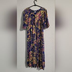 Go Softly Patio Rayon Full-zip crinkle dress with bead/tassel size small